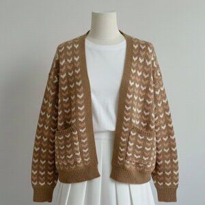 Like New Pink/Brown Chevron Patterned Cardigan